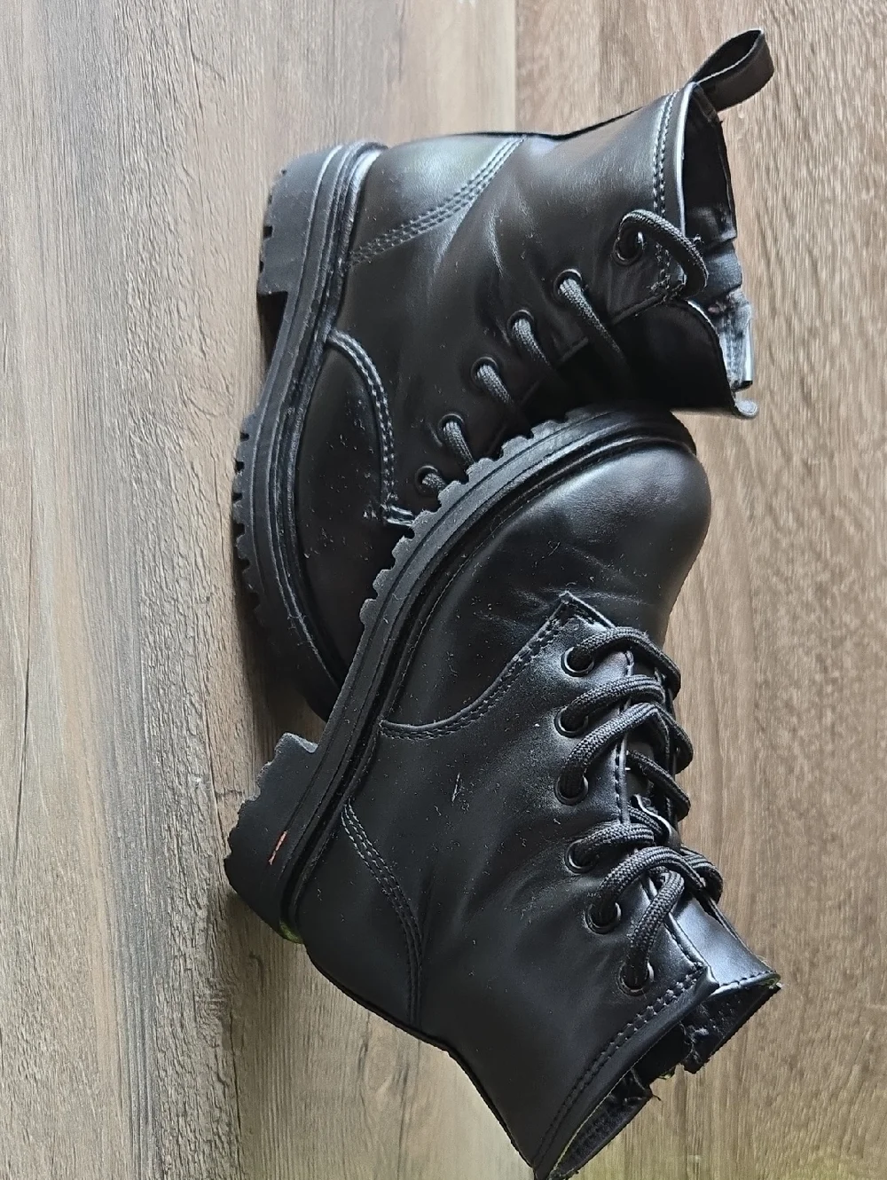 wonder nation Black Lace-Up Kids Combat Boots